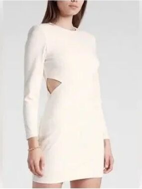 Express Cream Long Sleeve Cutout Bodycon Dress